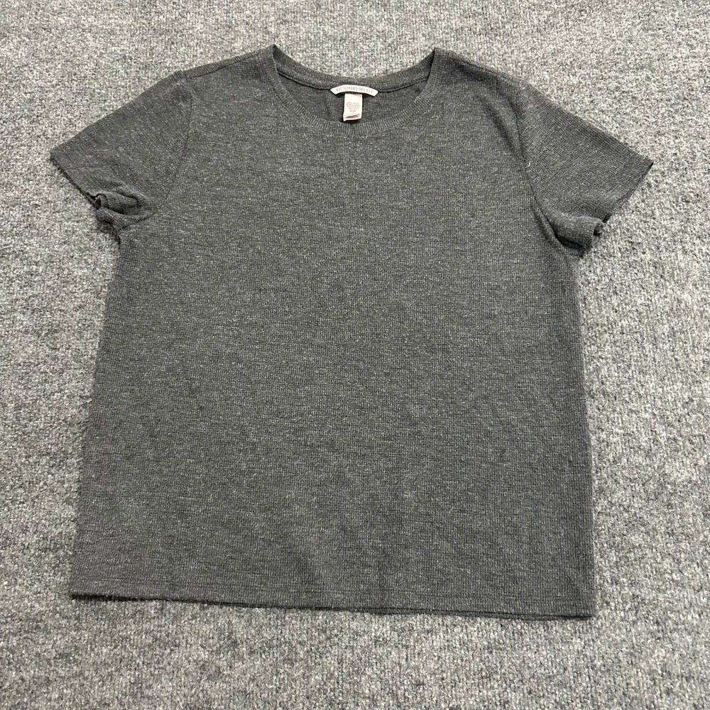 Victoria's Secret T-Shirt Womens Size M Gray Ribbed Viscose Blend Short Sleeve